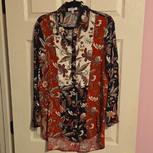Floral Button Down Shirt - Red and Black